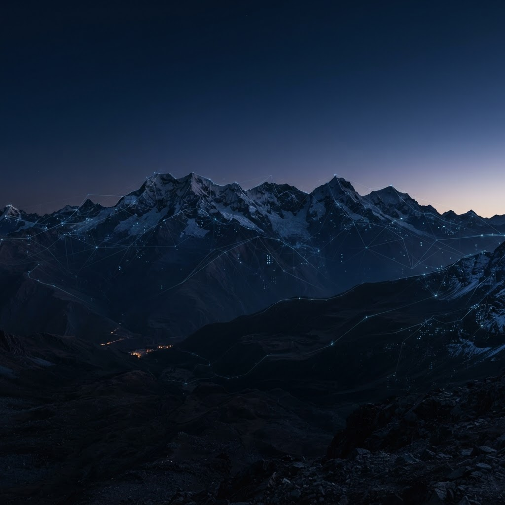 Cordillera de los Andes conectada por líneas de datos digitales